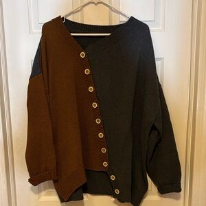 Two-Tone Button-Up Women Sweater